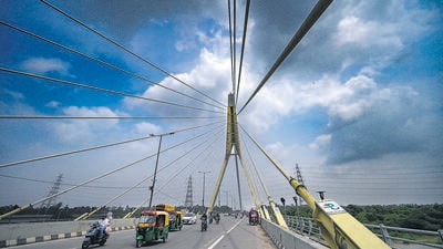 Overcast skies atop the Signature Bridge, as Delhi recorded 16.7mm rain overnight. (Sanchit Khanna/HT Photo) Overcast skies atop the Signature Bridge, as Delhi recorded 16.7mm rain overnight. (Sanchit Khanna/HT Photo)