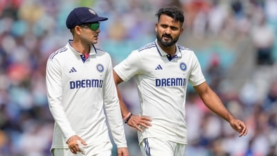 Shubman Gill, left, and Akash Deep interact (PTI) Shubman Gill, left, and Akash Deep interact (PTI)