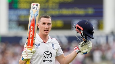 Under immense pressure, Harry Brook showcased his exceptional ball-striking to bring up his second century of the series. He capitalized on a big reprieve on 19 when Mohammed Siraj took a catch near the boundary but lost balance and stepped over the ropes, handing Brook a lifeline off Prasidh Krishna's bowling. (PTI)