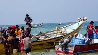 Fishermen sit in boats near the Red Sea shore in the Khokha district on the southern edge of the Yemen's western Red Sea city of Hodeida on May 16, 2025. (Image for representation/AFP)