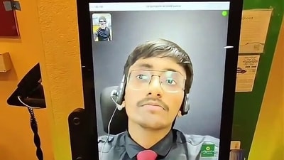 A video of a virtual receptionist at an American hotel has sparked outcry (Instagram/@languageguy1) A video of a virtual receptionist at an American hotel has sparked outcry (Instagram/@languageguy1)