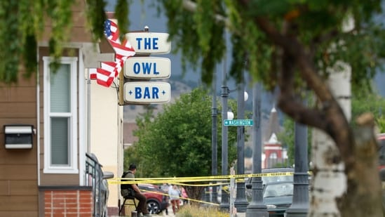 Police tape surrounds The Owl Bar in of Anaconda, Mont., on Friday, Aug. 1, 2025, following a fatal shooting. (AP)