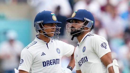 Yashasvi Jaiswal and Akash Deep during their 107-run partnership. (PTI)