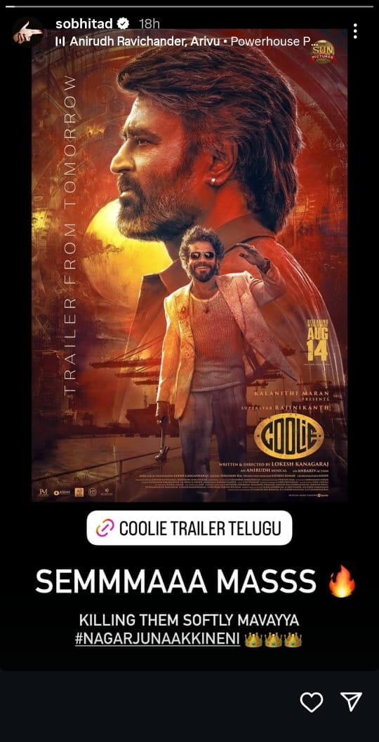 Sobhita via Instagram Stories. Sobhita via Instagram Stories.