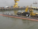 A submarine constructed by Mazagon Dock Shipbuilders being set afloat at the Naval Dockyard (Hindustan Times)