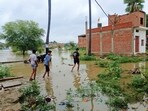 An inundated locality in Varanasi on Sunday. (RAJESH KUMAR/HT PHOTO)
