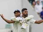 India's Mohammed Siraj and Dhruv Jurel celebrate following the team's victory in the fifth Test match against England, at The Oval. (PTI)