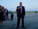 US President Donald Trump speaks to reporters at the Lehigh Valley International Airport in Allentown, Pennsylvania, on August 3.