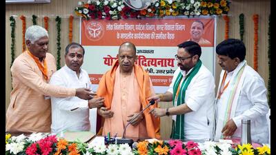 Chief minister Yogi Adityanath being felicitated during a review meeting of development works, in Saharanpur on Monday. (ANI Photo) Chief minister Yogi Adityanath being felicitated during a review meeting of development works, in Saharanpur on Monday. (ANI Photo)