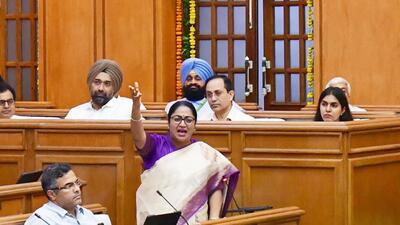 Delhi chief minister Rekha Gupta at the Delhi legislative assembly on Monday. (HT Photo) Delhi chief minister Rekha Gupta at the Delhi legislative assembly on Monday. (HT Photo)