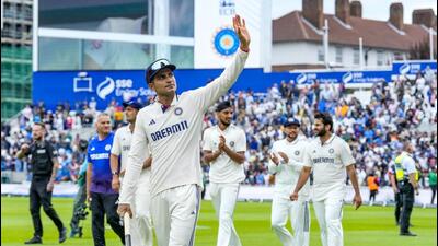 India's captain Shubman Gill acknowledges the crowd after India won the fifth Test match against England, at The Oval. (PTI) India's captain Shubman Gill acknowledges the crowd after India won the fifth Test match against England, at The Oval. (PTI)