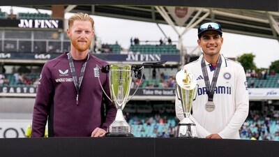 The fiery finish capped off a thrilling contest, as India and England settled for a hard-fought 2-2 series draw. Ben Stokes and Shubman Gill posed with the trophy after the drawns series. (PTI) The fiery finish capped off a thrilling contest, as India and England settled for a hard-fought 2-2 series draw. Ben Stokes and Shubman Gill posed with the trophy after the drawns series. (PTI)