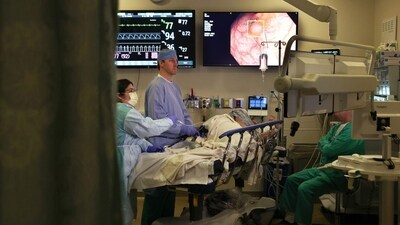 A patient undergoing a colonoscopy. A patient undergoing a colonoscopy.