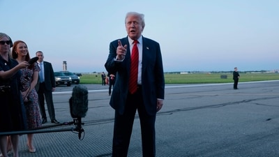 US President Donald Trump speaks to reporters at the Lehigh Valley International Airport in Allentown, Pennsylvania, on August 3. (Getty Images via AFP) US President Donald Trump speaks to reporters at the Lehigh Valley International Airport in Allentown, Pennsylvania, on August 3. (Getty Images via AFP)