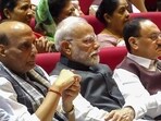 Prime Minister Narendra Modi at the National Democratic Alliance (parliamentary party meeting. (PTI)