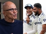 Microsoft CEO Satya Nadella (left); India captain Shubman Gill and pacer Mohammed Siraj after India's victory against England in the fifth and final test match at the Oval on Monday. 