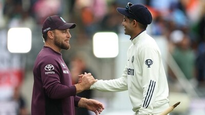 England head coach Brendon McCullum shakes hands with India's Shubman Gill after the match (Action Images via Reuters)