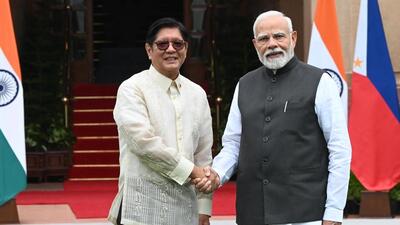 Prime Minister Narendra Modi with Philippines President Ferdinand Marcos Jr during meeting at Hyderabad House in New Delhi. (Hindustan Times/Arvind Yadav) Prime Minister Narendra Modi with Philippines President Ferdinand Marcos Jr during meeting at Hyderabad House in New Delhi. (Hindustan Times/Arvind Yadav)