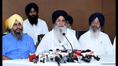 SGPC president Harjinder Singh Dhami addressing mediapersons in Amritsar. SGPC president Harjinder Singh Dhami addressing mediapersons in Amritsar.