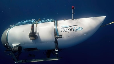 Five people had died onboard after a submersible, that went to explore Titanic wreckage, suffered a "catastrophic implosion" in Atlantic Ocean. (AP) Five people had died onboard after a submersible, that went to explore Titanic wreckage, suffered a "catastrophic implosion" in Atlantic Ocean. (AP)