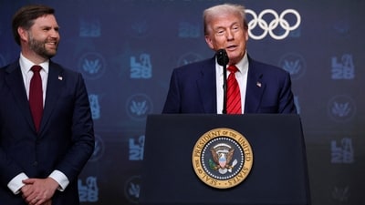 U.S. President Donald Trump and Vice President JD Vance in the South Court Auditorium on the White House campus in Washington, D.C., U.S., August 5, 2025. (Reuters)