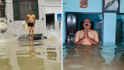 The policeman has welcomed the swelling waters as a divine visit from the River Ganga. (Instagram/si_chandradeep_nishad) The policeman has welcomed the swelling waters as a divine visit from the River Ganga. (Instagram/si_chandradeep_nishad)