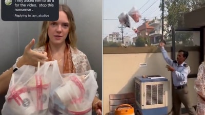 A tourist in India was asked to throw her trash over the building wall (X/@klara_sjo) A tourist in India was asked to throw her trash over the building wall (X/@klara_sjo)