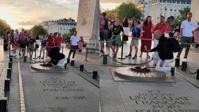 Desecrating a war memorial in France can lead to fines or jail time under broader public order statutes. (X/Oli London TV) Desecrating a war memorial in France can lead to fines or jail time under broader public order statutes. (X/Oli London TV)