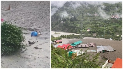 The cloudburst struck at around 1:45 pm in the high altitude villages of Dharali in Uttarkashi, which is on the way to Gangotri. (Screen grab from video and HT) The cloudburst struck at around 1:45 pm in the high altitude villages of Dharali in Uttarkashi, which is on the way to Gangotri. (Screen grab from video and HT)