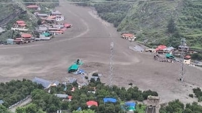 Scary visuals of the cloudburst-triggered flash floods emerged on social media, showing several buildings being swept away. (Live Hindustan) Scary visuals of the cloudburst-triggered flash floods emerged on social media, showing several buildings being swept away. (Live Hindustan)