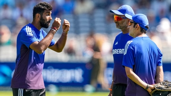 Jasprit Bumrah, left, with head coach Gautam Gambhir at the Lord's Cricket Ground (PTI)
