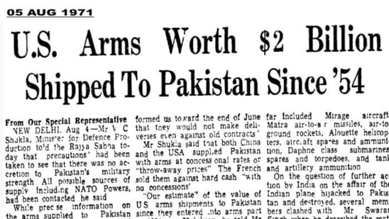 The Indian Army shared a clip of an old newspaper from 1971 showing how the United States has supported Pakistan for decades.