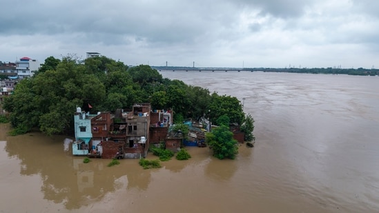 The swollen water level of the Yamuna, accompanied by Ganga water, led to flood-like situations in Uttar Pradesh's Prayagraj as well.(PTI)