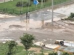 A view of the Sector 79 road in Gurugram. (HT Photo)