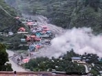 A view of the flash flood that struck Dharali village in the Kheer Gad area near Harsil following a cloudburst, in Uttarkashi on Tuesday.