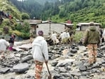 View of the damage amid heavy rains in this image taken in Dharali, Uttarakhand.
