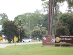 Traffic enters Fort Stewart at the main entrance gate following an active shooter incident on the U.S. Army base located in Hinesville