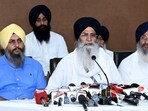 SGPC president Harjinder Singh Dhami addressing mediapersons in Amritsar.
