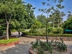 The twenty-acre park, inaugurated in February 2003, features the Khas Bagh, inspired by Mughal garden design, complete with water channels, flowering shrubs, and tree-lined paths. (HT Photo) The twenty-acre park, inaugurated in February 2003, features the Khas Bagh, inspired by Mughal garden design, complete with water channels, flowering shrubs, and tree-lined paths. (HT Photo)
