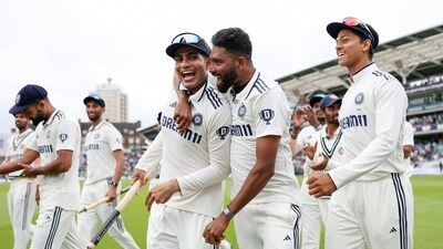 India captain Shubman Gill and teammates Mohammed Siraj, Yashasvi Jaiswal and others celebrate after defeating England by 6 runs (@BCCI X) India captain Shubman Gill and teammates Mohammed Siraj, Yashasvi Jaiswal and others celebrate after defeating England by 6 runs (@BCCI X)