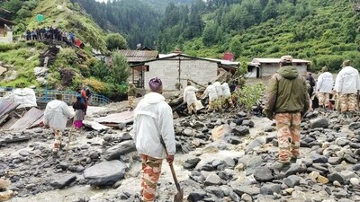 View of the damage amid heavy rains in this image taken in Dharali, Uttarakhand. (via REUTERS)