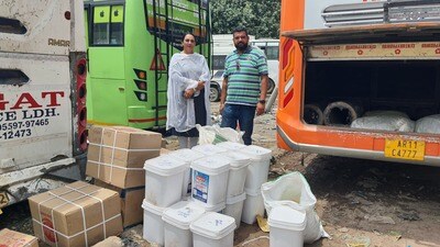 Ahead of Raksha Bandhan, the local health department seized around 500 kg of adulterated khoya along with large quantities of “soan papdi” and “rasgulla” from a bus near the Bus Stand here on Wednesday. The bus from Rajasthan was en route to deliver these milk-based products and sweets to various establishments in Ludhiana. (HT Photo)