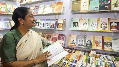 Delhi Chief Minister Rekha Gupta during the 29th Delhi Book Fair at Bharat Mandapam in New Delhi on Wednesday. (PTI) Delhi Chief Minister Rekha Gupta during the 29th Delhi Book Fair at Bharat Mandapam in New Delhi on Wednesday. (PTI)