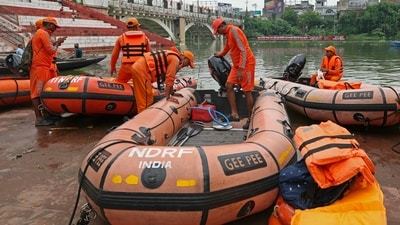 The NDRF has sent eight boats, and the district administration has deployed 42 more to deliver flood relief kits, ORS packets, and food. (AFP) The NDRF has sent eight boats, and the district administration has deployed 42 more to deliver flood relief kits, ORS packets, and food. (AFP)