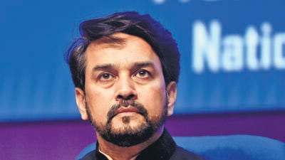 New Delhi, India - November 24, 2021: Union Cabinet Minister Anurag Singh Thakur addresses the media on Cabinet decisions at National Media Centre, in New Delhi, India, on Wednesday, November 24, 2021. (Photo by Sanjeev Verma/ Hindustan Times) (Sanjeev Verma/HT PHOTO) New Delhi, India - November 24, 2021: Union Cabinet Minister Anurag Singh Thakur addresses the media on Cabinet decisions at National Media Centre, in New Delhi, India, on Wednesday, November 24, 2021. (Photo by Sanjeev Verma/ Hindustan Times) (Sanjeev Verma/HT PHOTO)