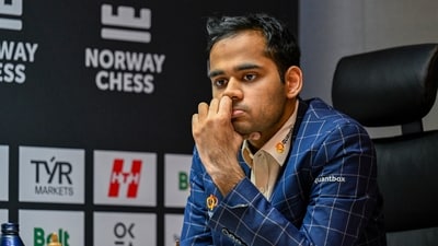 Arjun Erigaisi from India during the first game of Norway Chess in Finansparken in Stavanger, Norway (AP) Arjun Erigaisi from India during the first game of Norway Chess in Finansparken in Stavanger, Norway (AP)