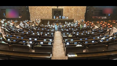 Opposition MPs create ruckus in Rajya Sabha during the Monsoon Session of the Parliament, in New Delhi on Wednesday. (ANI) Opposition MPs create ruckus in Rajya Sabha during the Monsoon Session of the Parliament, in New Delhi on Wednesday. (ANI)