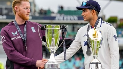 Ben Stokes, left, and Shubman Gill shake hands after a hard-fought series. (PTI) Ben Stokes, left, and Shubman Gill shake hands after a hard-fought series. (PTI)