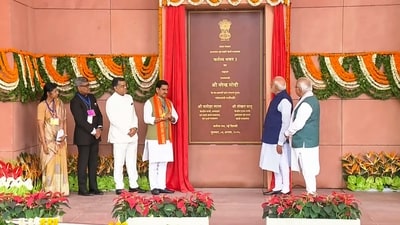 Prime Minister Narendra Modi with Union Minister of Housing and Urban Affairs Manohar Lal during the inauguration of Kartavya Bhavan. (PMO) Prime Minister Narendra Modi with Union Minister of Housing and Urban Affairs Manohar Lal during the inauguration of Kartavya Bhavan. (PMO)