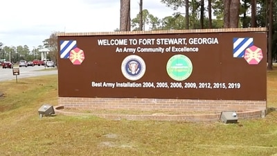 This image from video provided by the U.S. Army via DVIDS shows the entrance to Fort Stewart in Georgia (AP) This image from video provided by the U.S. Army via DVIDS shows the entrance to Fort Stewart in Georgia (AP)